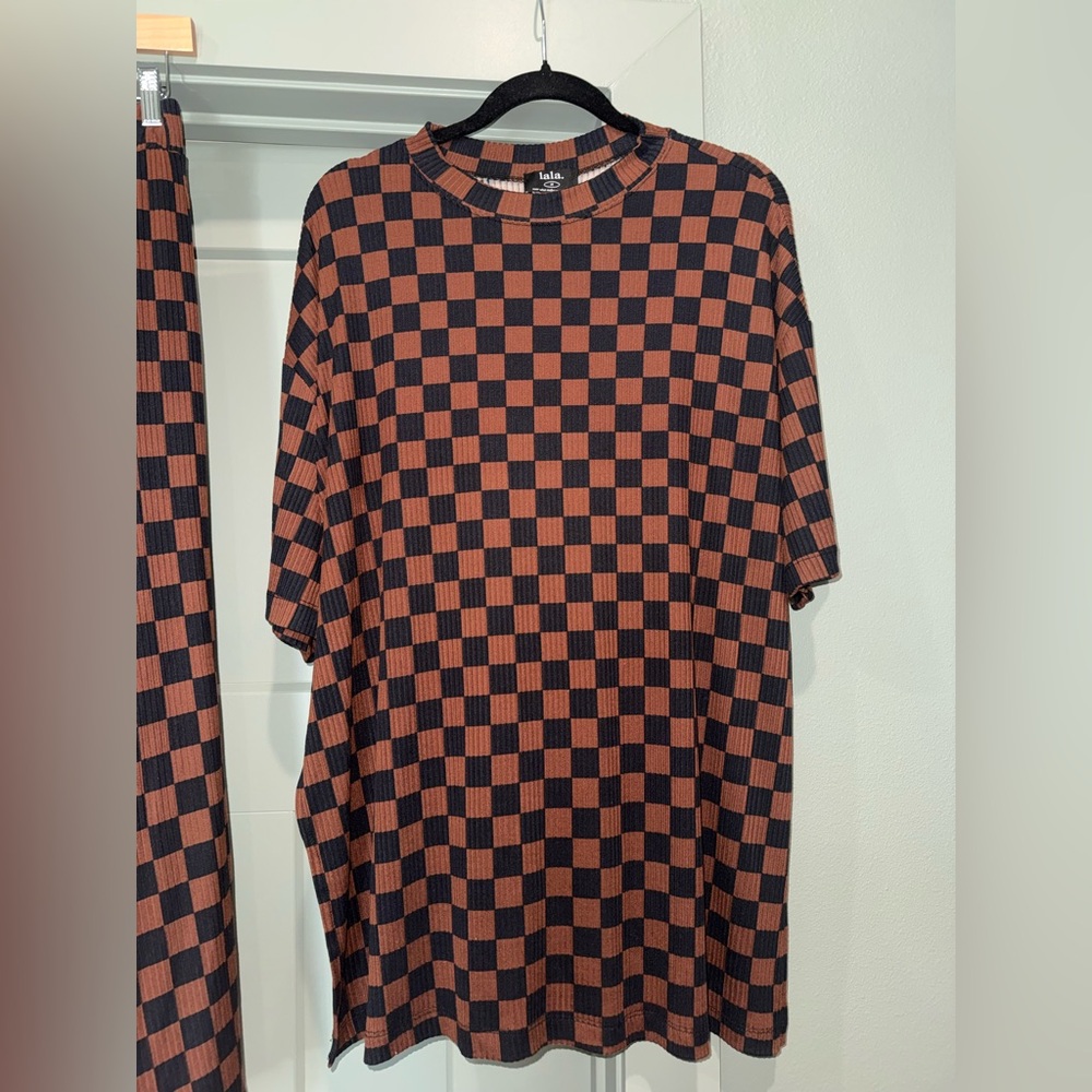 Dressed in LALA Brown and Black Checkered Wide-Leg Pants Set - Picture 6 of 13